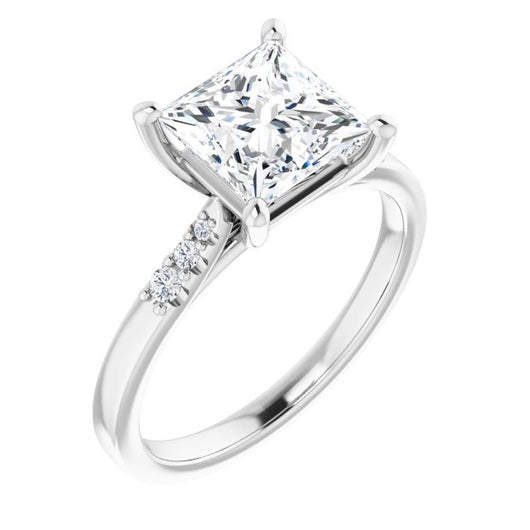 10K White Gold Customizable 7-stone Princess/Square Cut Cathedral Style with Triple Graduated Round Cut Side Stones