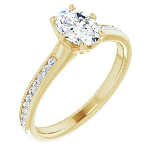 10K Yellow Gold Customizable 6-prong Oval Cut Design with Round Channel Accents