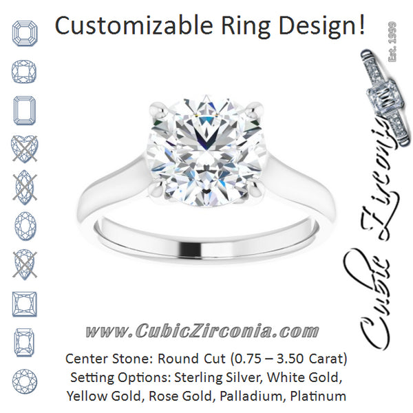 Cubic Zirconia Engagement Ring- The Jewel (Customizable Round Cut Cathedral-Prong Solitaire with Decorative X Trellis)