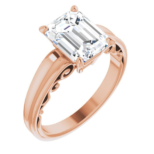 10K Rose Gold Customizable Emerald/Radiant Cut Solitaire