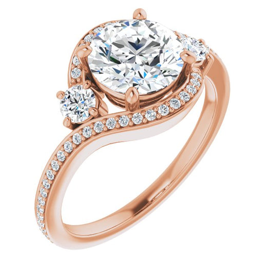 10K Rose Gold Customizable Round Cut Bypass Design with Semi-Halo and Accented Band