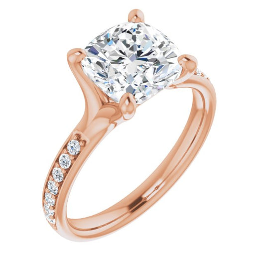 10K Rose Gold Customizable Heavy Prong-Set Cushion Cut Style with Round Cut Band Accents