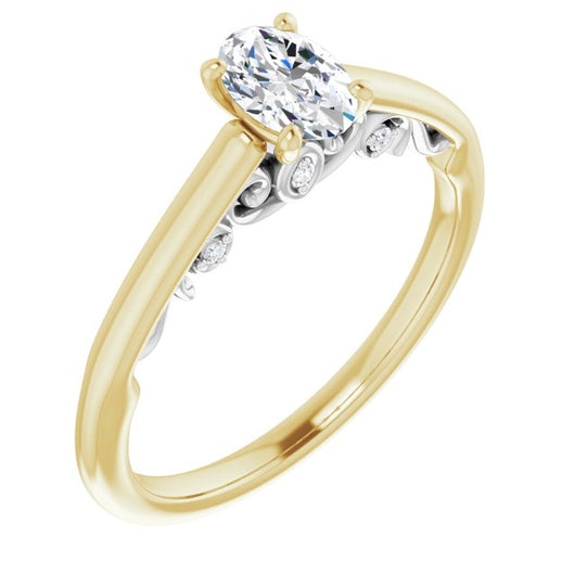 14K Yellow & White Gold Customizable Cathedral-set Oval Cut Style featuring Peekaboo Trellis Hidden Stones