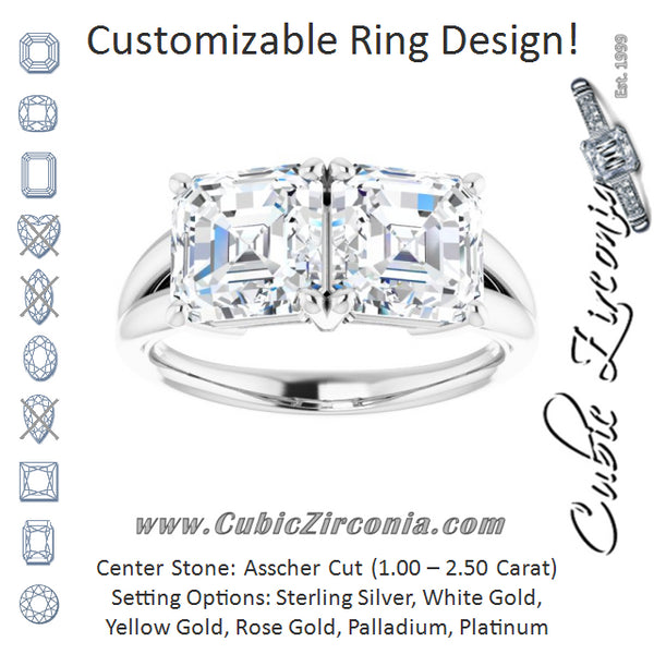 Cubic Zirconia Engagement Ring- The Janice (Customizable Two-Stone Asscher Cut with Split Band)