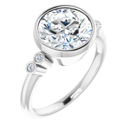 10K White Gold Customizable 5-stone Bezel-set Round Cut Design with Quad Round-Bezel Side Stones