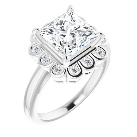 10K White Gold Customizable 9-stone Princess/Square Cut Design with Round Bezel Side Stones