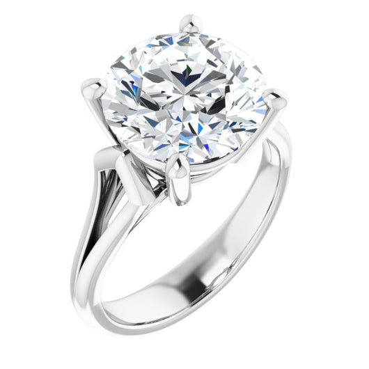 10K White Gold Customizable Cathedral-Raised Round Cut Solitaire with Angular Chevron Split Band