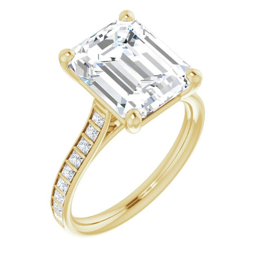 10K Yellow Gold Customizable Emerald/Radiant Cut Style with Princess Channel Bar Setting