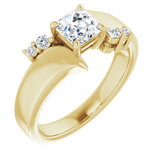 10K Yellow Gold Customizable 5-stone Asscher Cut Style featuring Artisan Bypass