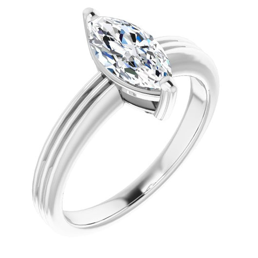 10K White Gold Customizable Marquise Cut Solitaire with Double-Grooved Band