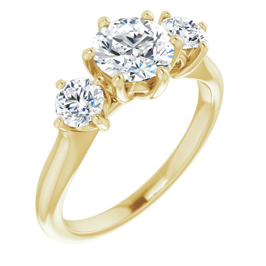 10K Yellow Gold Customizable Triple Round Cut Design with Decorative Trellis