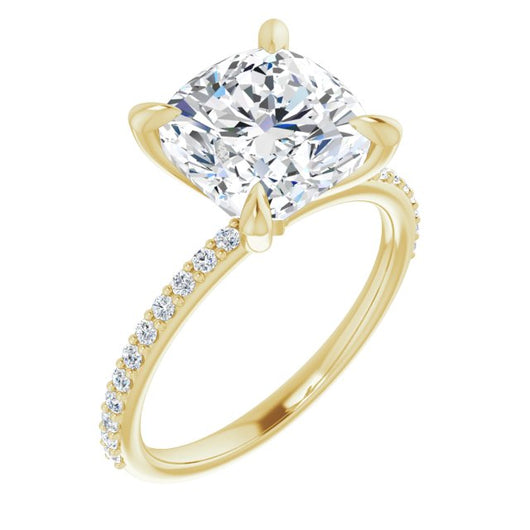 10K Yellow Gold Customizable Cushion Cut Style with Delicate Pavé Band