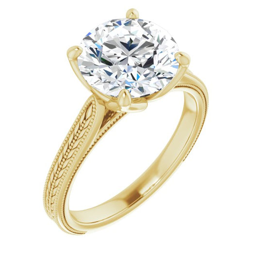 10K Yellow Gold Customizable Round Cut Solitaire with Wheat-inspired Band 