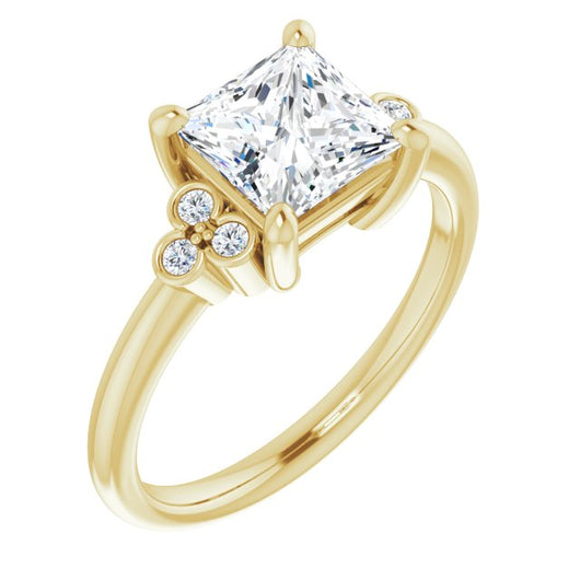 14K Yellow Gold Customizable 7-stone Princess/Square Cut Center with Round-Bezel Side Stones