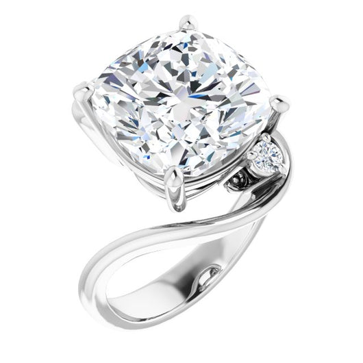 10K White Gold Customizable 3-stone Cushion Cut Setting featuring Artisan Bypass