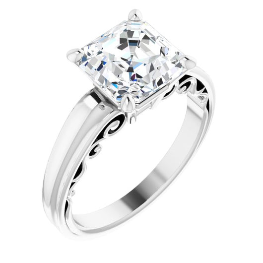 10K White Gold Customizable Asscher Cut Solitaire