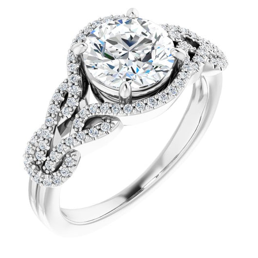 10K White Gold Customizable Round Cut Design with Intricate Over-Under-Around Pavé Accented Band