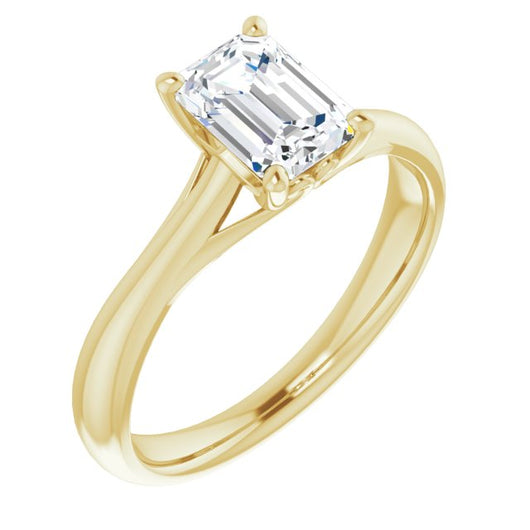 10K Yellow Gold Customizable Emerald/Radiant Cut Solitaire with Decorative Prongs & Tapered Band