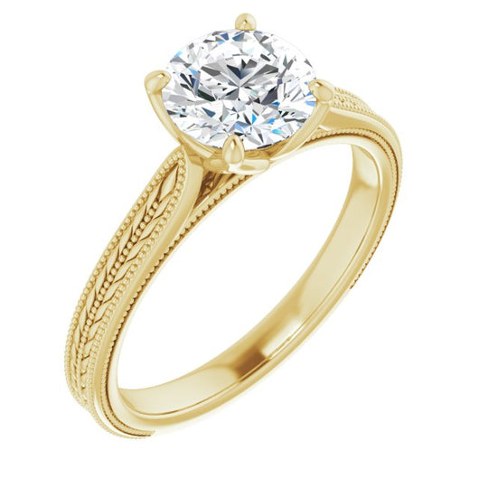 10K Yellow Gold Customizable Round Cut Solitaire with Wheat-inspired Band 