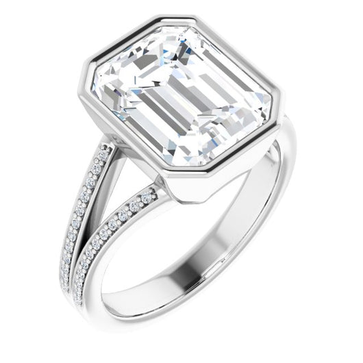 10K White Gold Customizable Bezel-set Emerald/Radiant Cut Design with Split Shared Prong Band