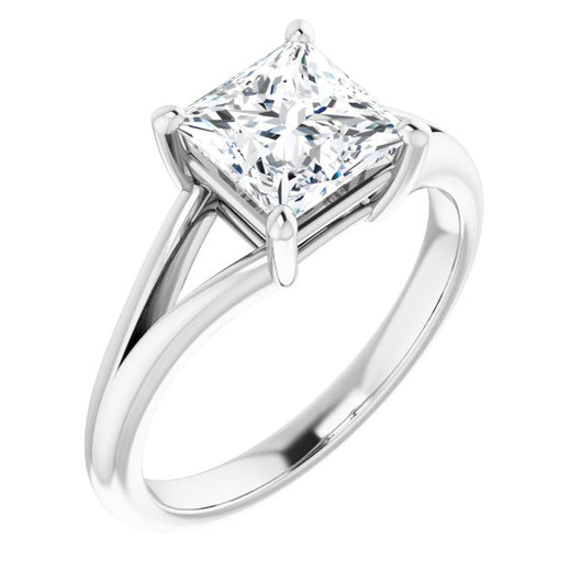 10K White Gold Customizable Princess/Square Cut Solitaire with Tapered Split Band