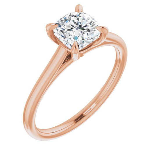 10K Rose Gold Customizable Classic Cathedral Cushion Cut Solitaire