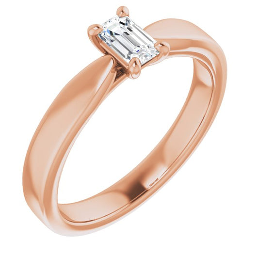 10K Rose Gold Customizable Emerald/Radiant Cut Cathedral Solitaire with Wide Tapered Band