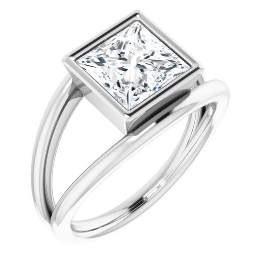 10K White Gold Customizable Bezel-set Princess/Square Cut Style with Wide Tapered Split Band