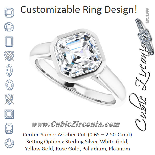 Cubic Zirconia Engagement Ring- The Ann Michelle (Customizable Cathedral-Bezel Asscher Cut 7-stone "Semi-Solitaire" Design)