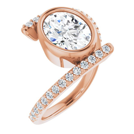 10K Rose Gold Customizable Bezel-set Oval Cut Design with Bypass Pavé Band