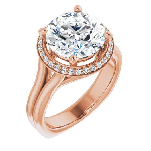 10K Rose Gold Customizable Round Cut Style with Halo, Wide Split Band and Euro Shank