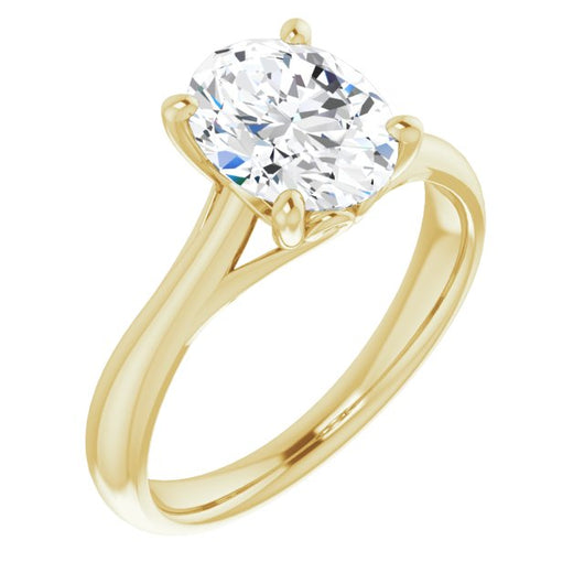 10K Yellow Gold Customizable Oval Cut Solitaire with Decorative Prongs & Tapered Band