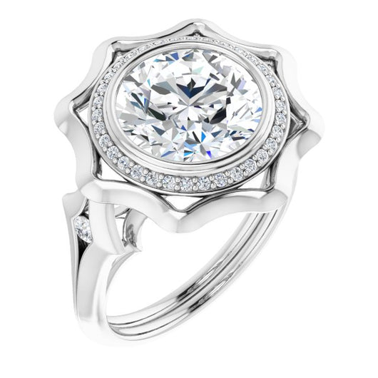 10K White Gold Customizable Bezel-set Round Cut with Halo & Oversized Floral Design