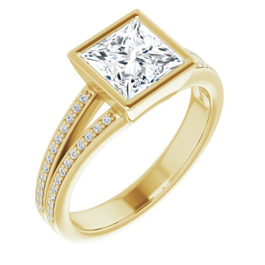 10K Yellow Gold Customizable Bezel-set Princess/Square Cut Design with Split Shared Prong Band