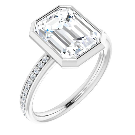 10K White Gold Customizable Bezel-Set Emerald/Radiant Cut Center with Thin Shared Prong Band