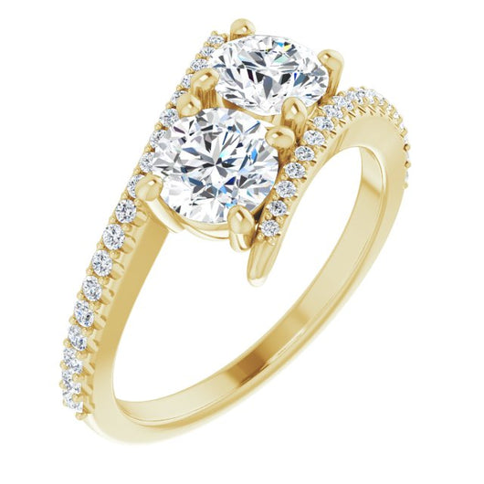 10K Yellow Gold Customizable Double Round Cut 2-stone Design with Ultra-thin Bypass Band and Pavé Enhancement