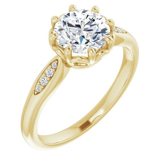 10K Yellow Gold Customizable 9-stone Round Cut Design with 8-prong Decorative Basket & Round Cut Side Stones