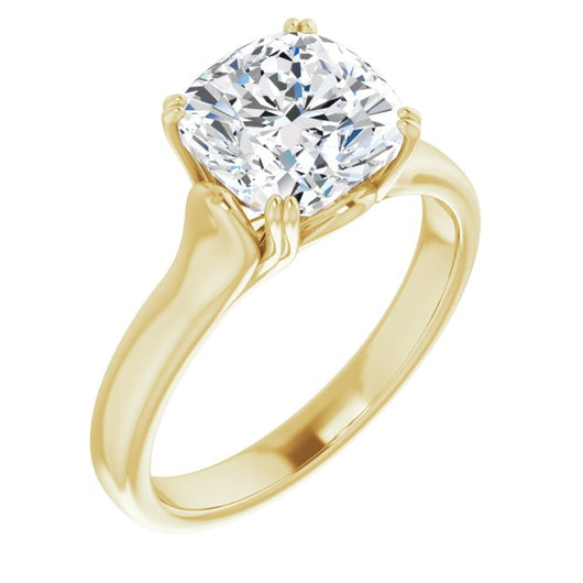 10K Yellow Gold Customizable Cushion Cut Solitaire with Under-trellis Design