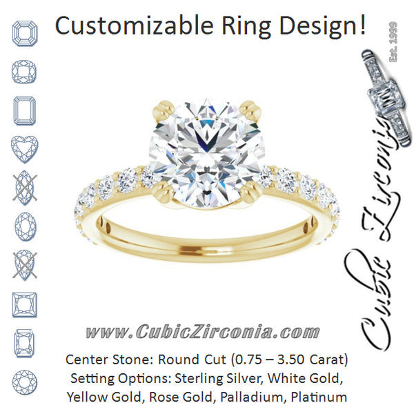 Cubic Zirconia Engagement Ring- The Chandita (Customizable Round Cut Design with Large Round Cut 3/4 Band Accents)