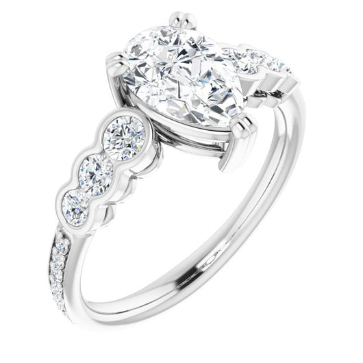 10K White Gold Customizable Pear Cut 7-stone Style Enhanced with Bezel Accents and Shared Prong Band