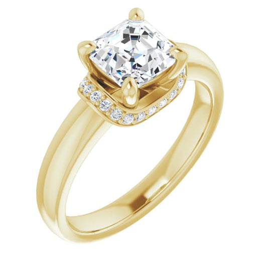 10K Yellow Gold Customizable Asscher Cut Style featuring Saddle-shaped Under Halo