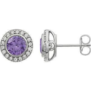 **Cubic Zirconia Earrings- Customizable Center Stone Halo-Style Earring Set