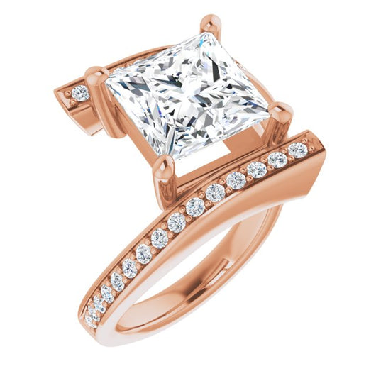 10K Rose Gold Customizable Faux-Bar-set Princess/Square Cut Design with Accented Bypass Band