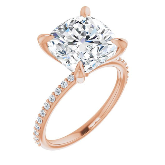 10K Rose Gold Customizable Cushion Cut Style with Delicate Pavé Band