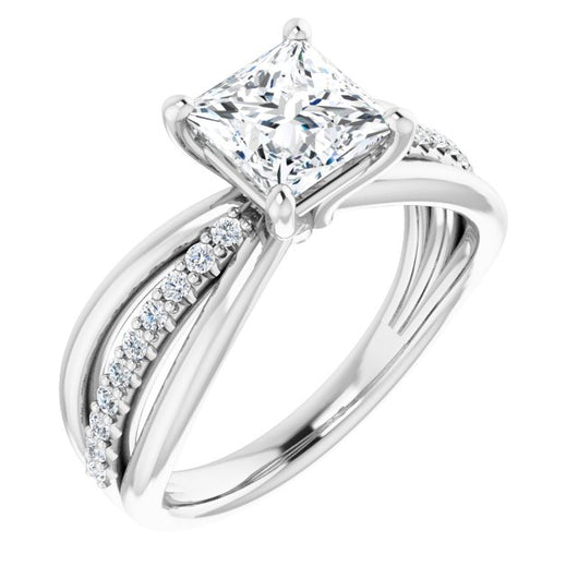 10K White Gold Customizable Princess/Square Cut Design with Tri-Split Accented Band