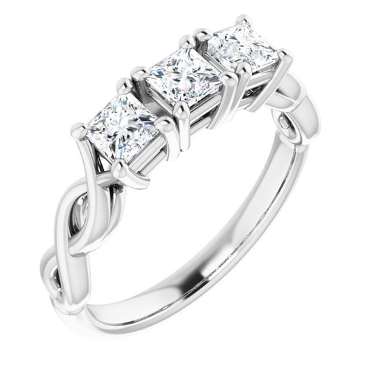 10K White Gold Customizable Triple Princess/Square Cut Design with Twisting Infinity Split Band