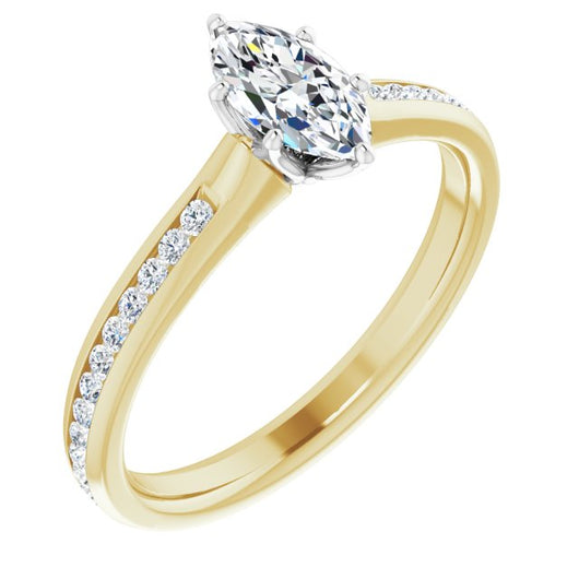 14K Yellow & White Gold Customizable 6-prong Marquise Cut Design with Round Channel Accents