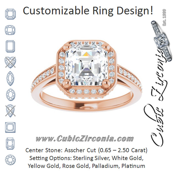 Cubic Zirconia Engagement Ring- The Estelle (Customizable Cathedral-Halo Asscher Cut Design with Under-halo & Shared Prong Band)