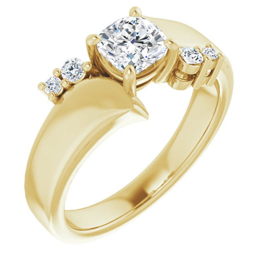 10K Yellow Gold Customizable 5-stone Cushion Cut Style featuring Artisan Bypass