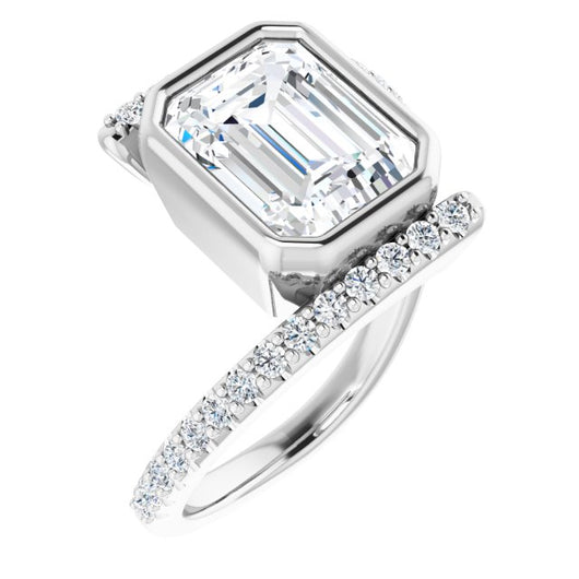 10K White Gold Customizable Bezel-set Emerald/Radiant Cut Design with Bypass Pavé Band